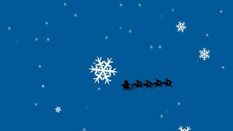 Animation-of-falling-snow-over-santa-claus-in-sleigh-with-reindeer