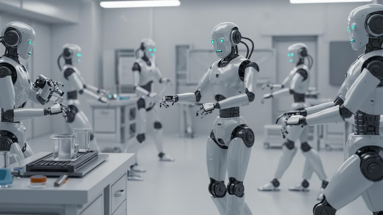 A Futuristic Laboratory Brimming with Advanced Robots Engaged in Complex Scientific Experiments, Showcasing the Evolving Symbiosis Between Robotics and Innovation in Research