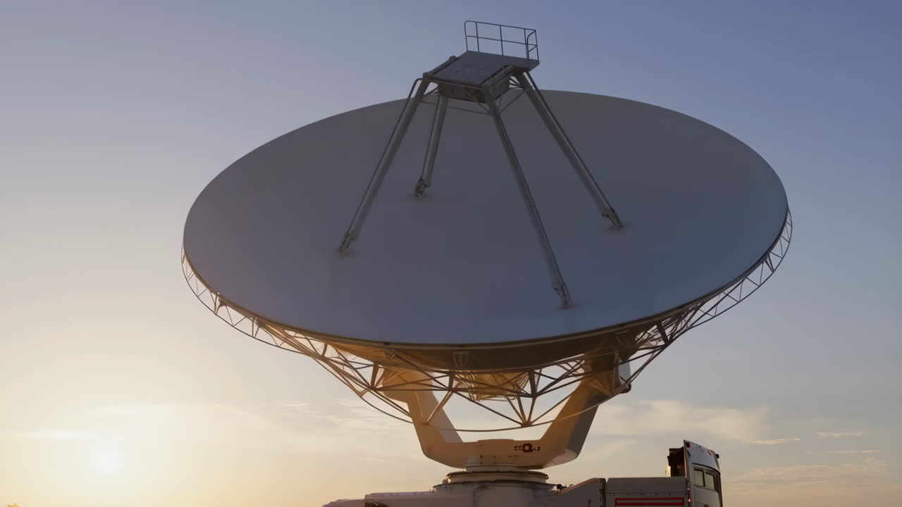 Large Satellite Dish Against a Sunset Sky