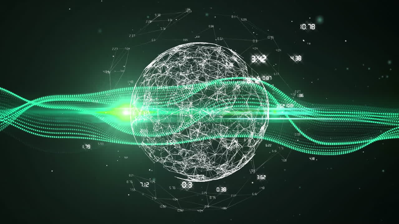 Animation of globe and data processing over black background