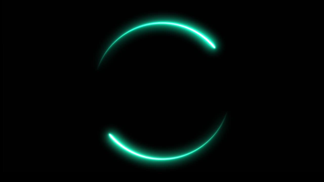 Glowing neon mint color lines creating a circle, neon circle background.
