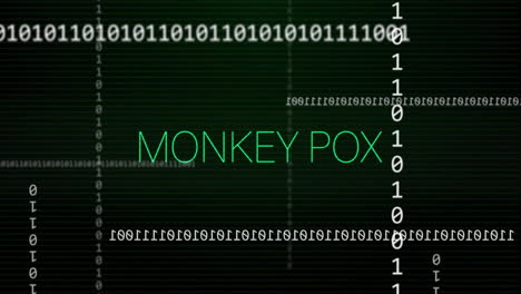Animation of binary code with Monkey Pox text on digital green background
