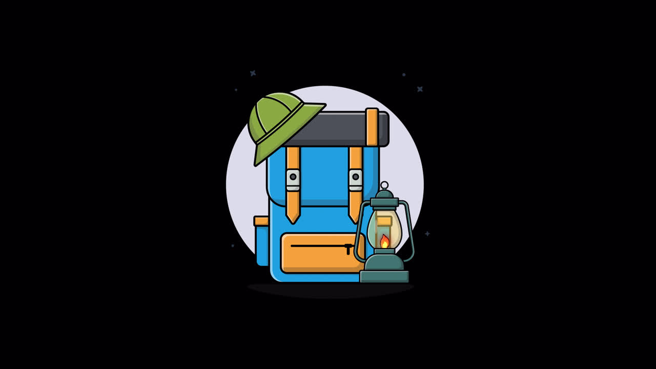 Animated Illustration of Backpack with Camping Gear