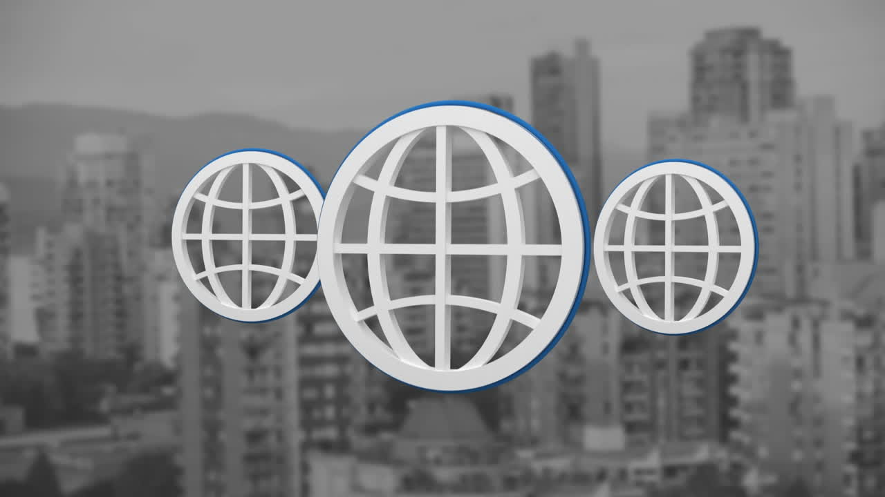 animación de tres globos sobre el paisaje urbano.