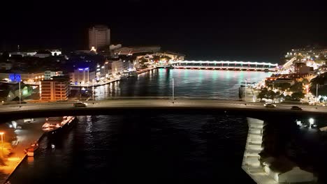 Aerial-establish-of-famous-bridges-connecting-Handelskade-and-Otrobanda-in-Willemstad-Curacao