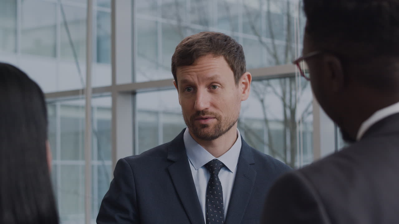 Lawyer talking with clients