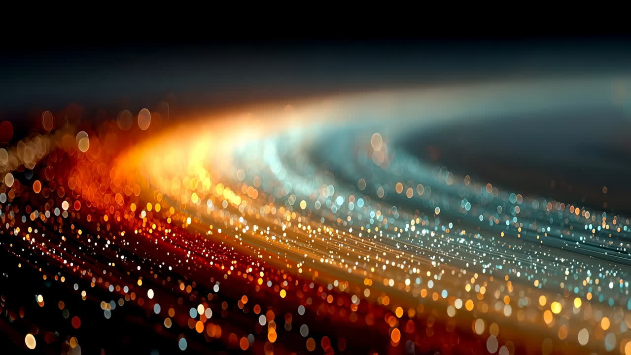 Vibrant light trails form patterns. Bright light trails swirl in vibrant colors against a dark background, resembling a cosmic scene of flowing energy