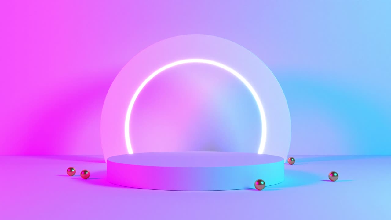 producto de soporte azul rosa violeta neón fondo abstracto, estudio luz ultravioleta moderna, interior de la habitación pastel, podio brillante, decoraciones del escenario de actuación, escenario para el círculo de luz. renderización 3d