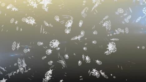 digital animation of snowflakes falling against spots of light on grey background