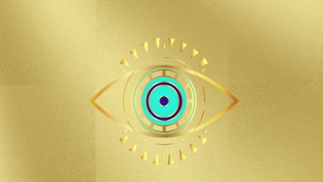 animación digital del diseño del logotipo con el ojo flotando contra un fondo dorado