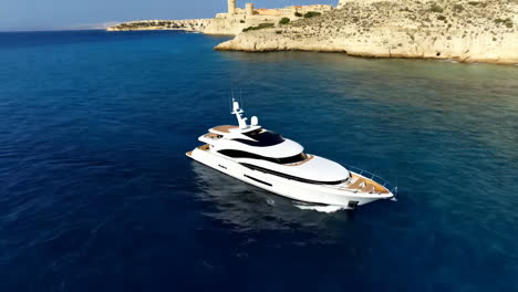luxury yacht in a coastal setting