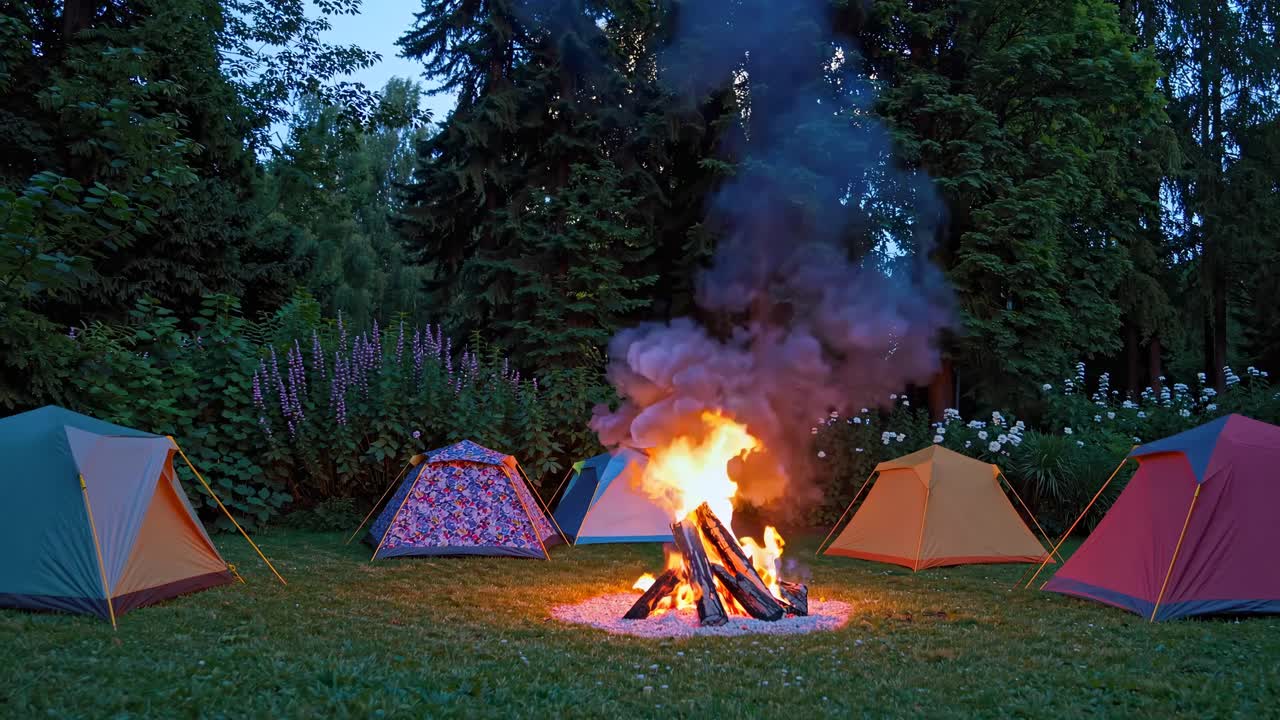 Camping Evening by a Campfire