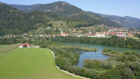 Fliying-over-countryside-near-Drava-lake-in-Slovenia