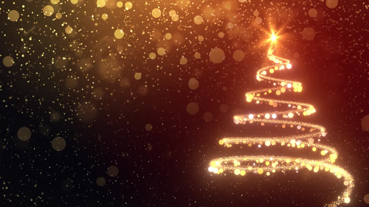 Sfondo natalizio rosso scintillante 4K con albero di Natale. Grafica in movimento video 4K in loop.