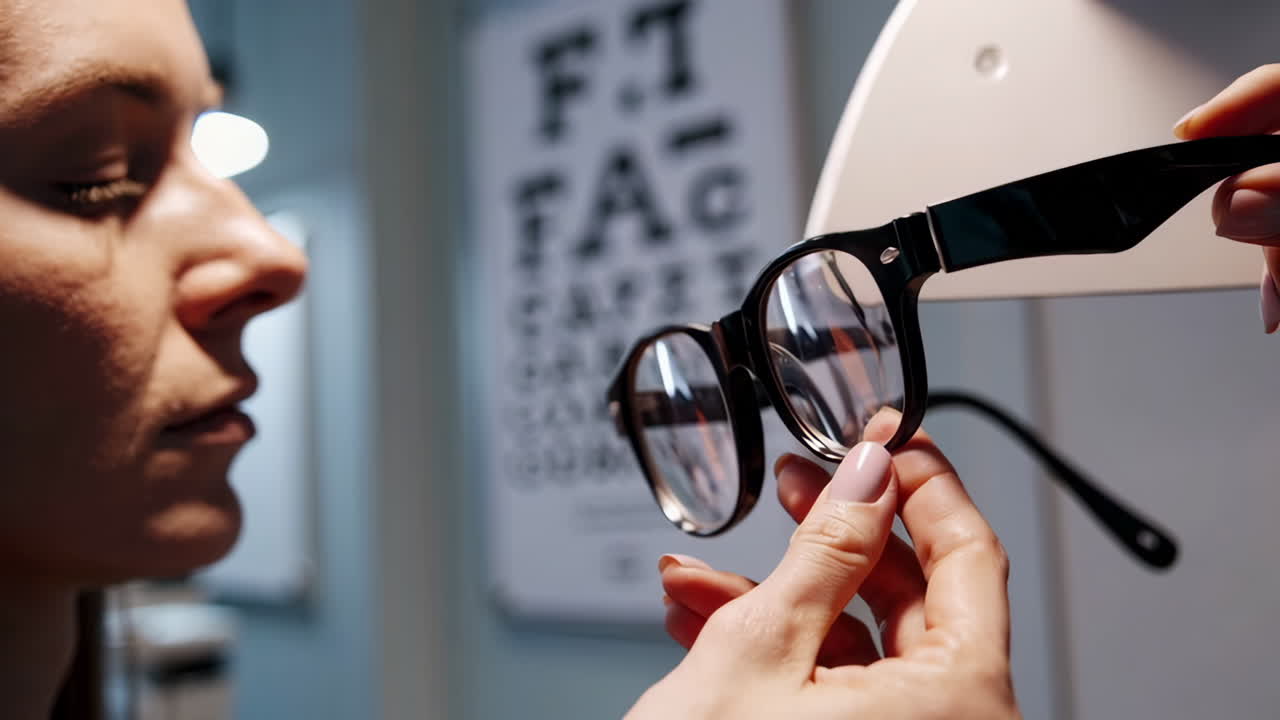Woman Trying on Glasses at Optician