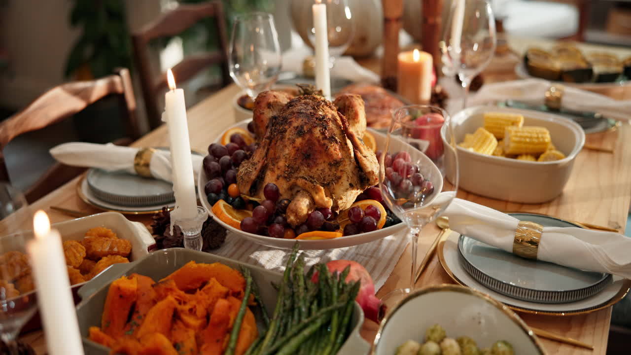 Thanksgiving Dinner Table with Turkey and Festive Decorations
