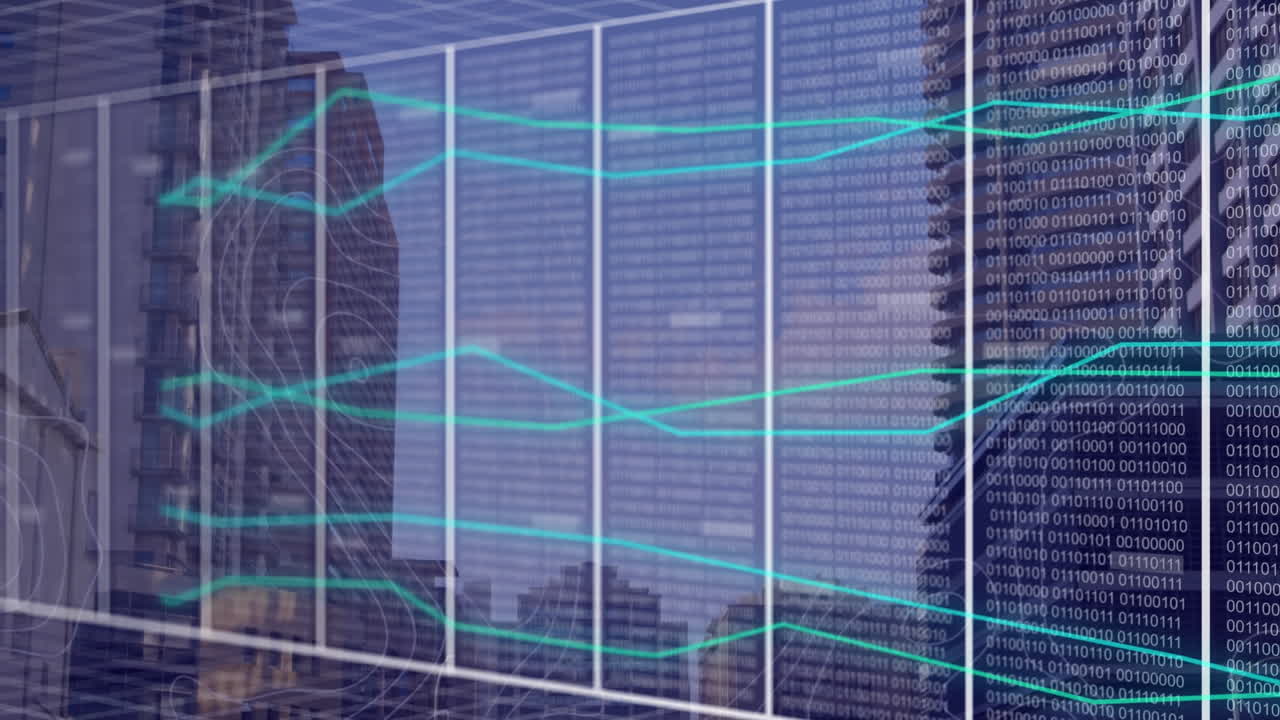 animación del procesamiento de datos sobre el paisaje urbano