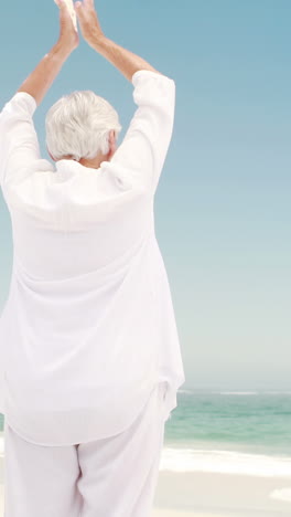 old retired woman doing some yoga