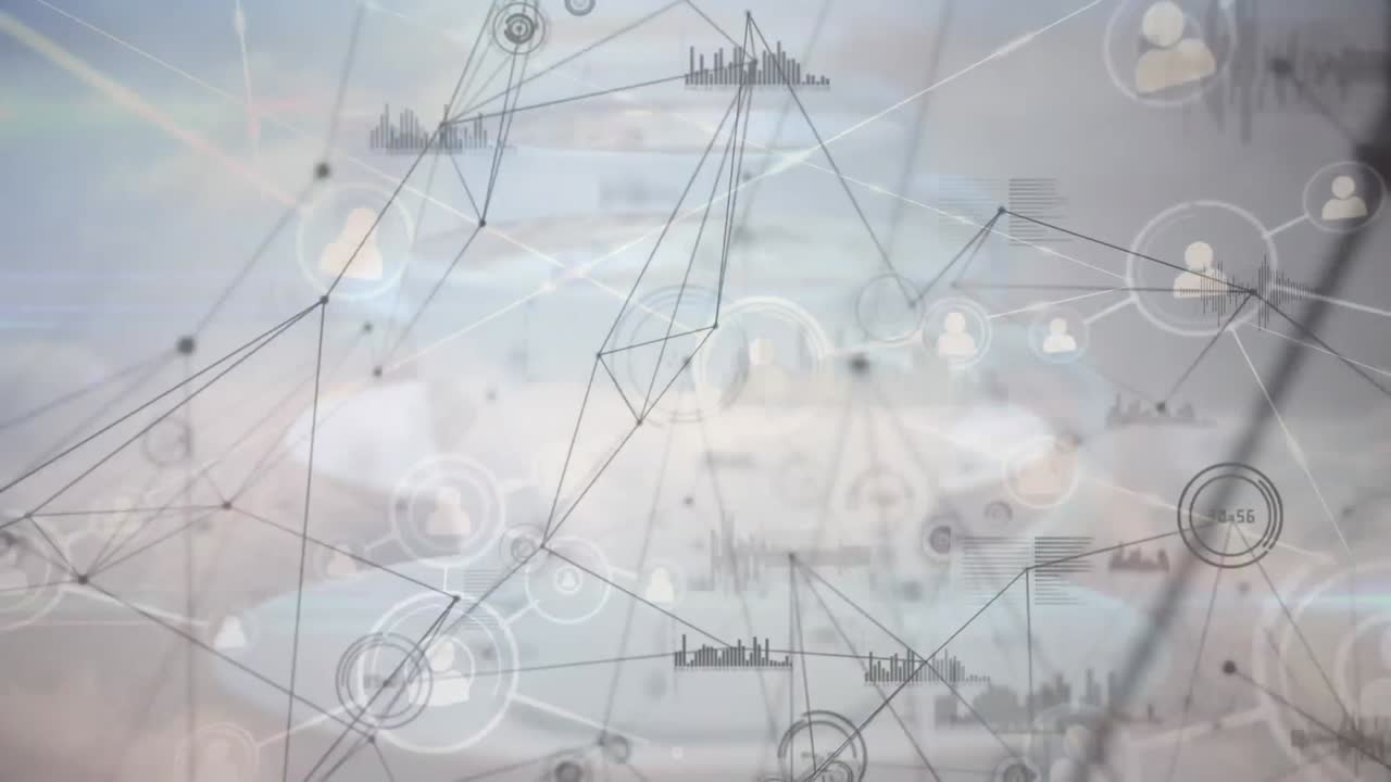 데이터 처리 및 사람들과의 연결 네트워크 아이콘의 애니메이션