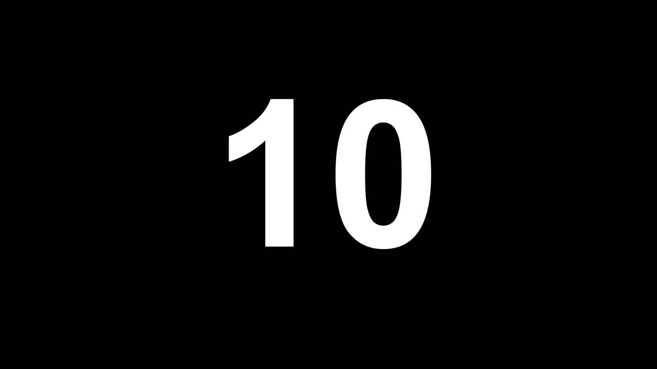 Countdown Animation from 10 to 1 with Bold Numbers on Black Background