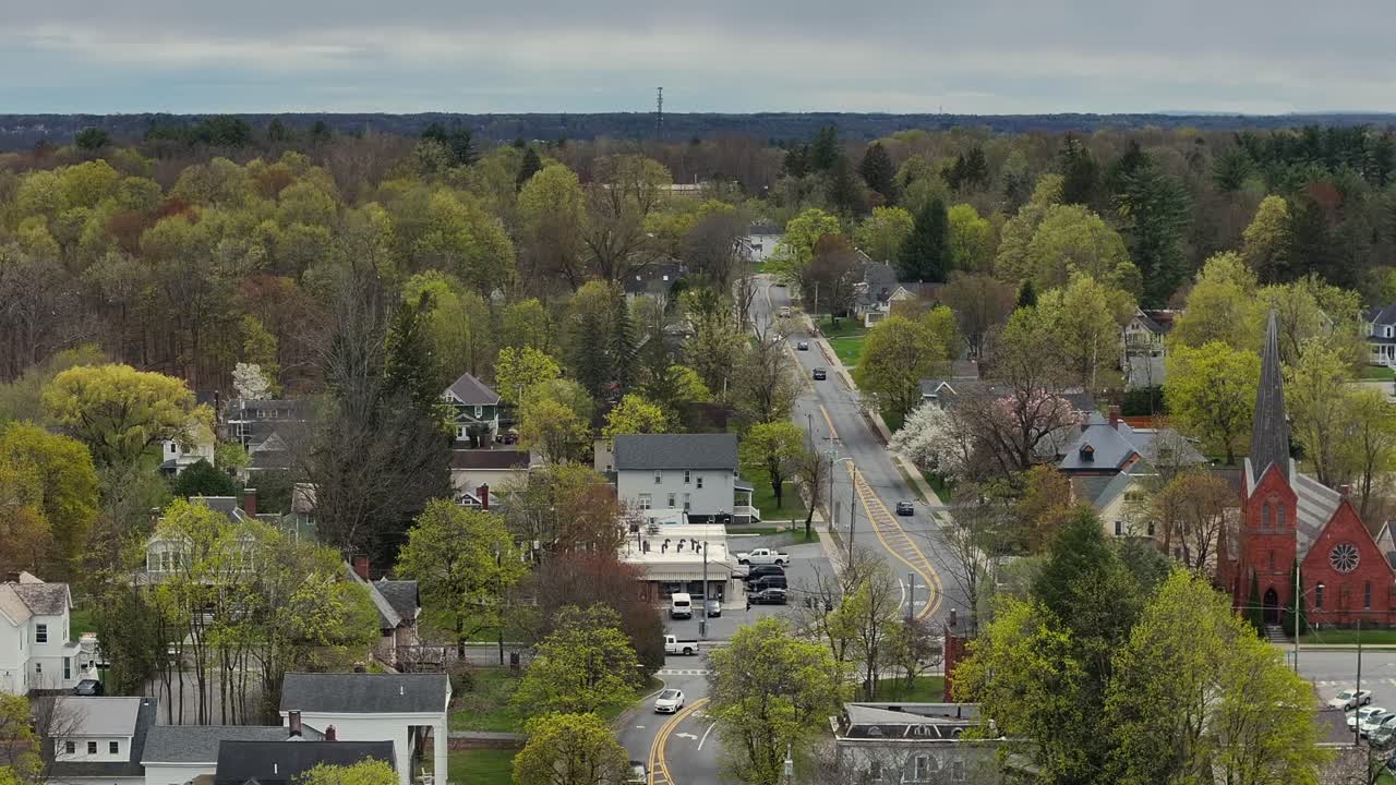 Reverse aerial reveal of Ballston New York