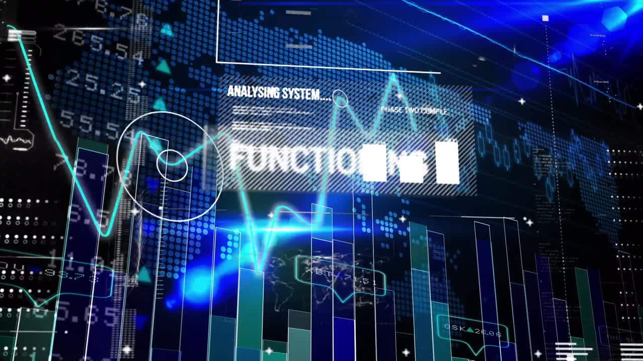 Animation of data processing on black background