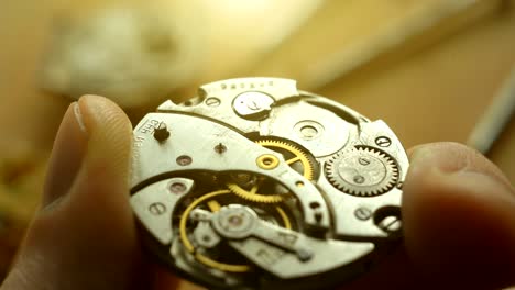 mechanical watch repair process, close up