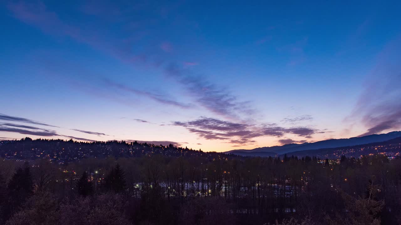 el lapso de tiempo de una puesta de sol en la noche donde las estrellas salen