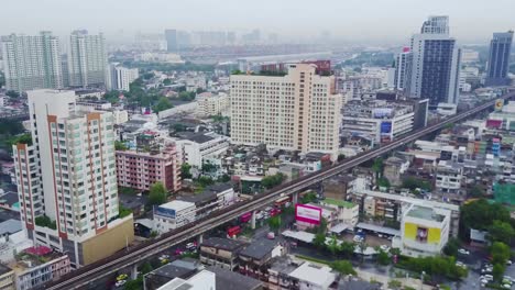 aerial view of bangkok cityscape with train tracks