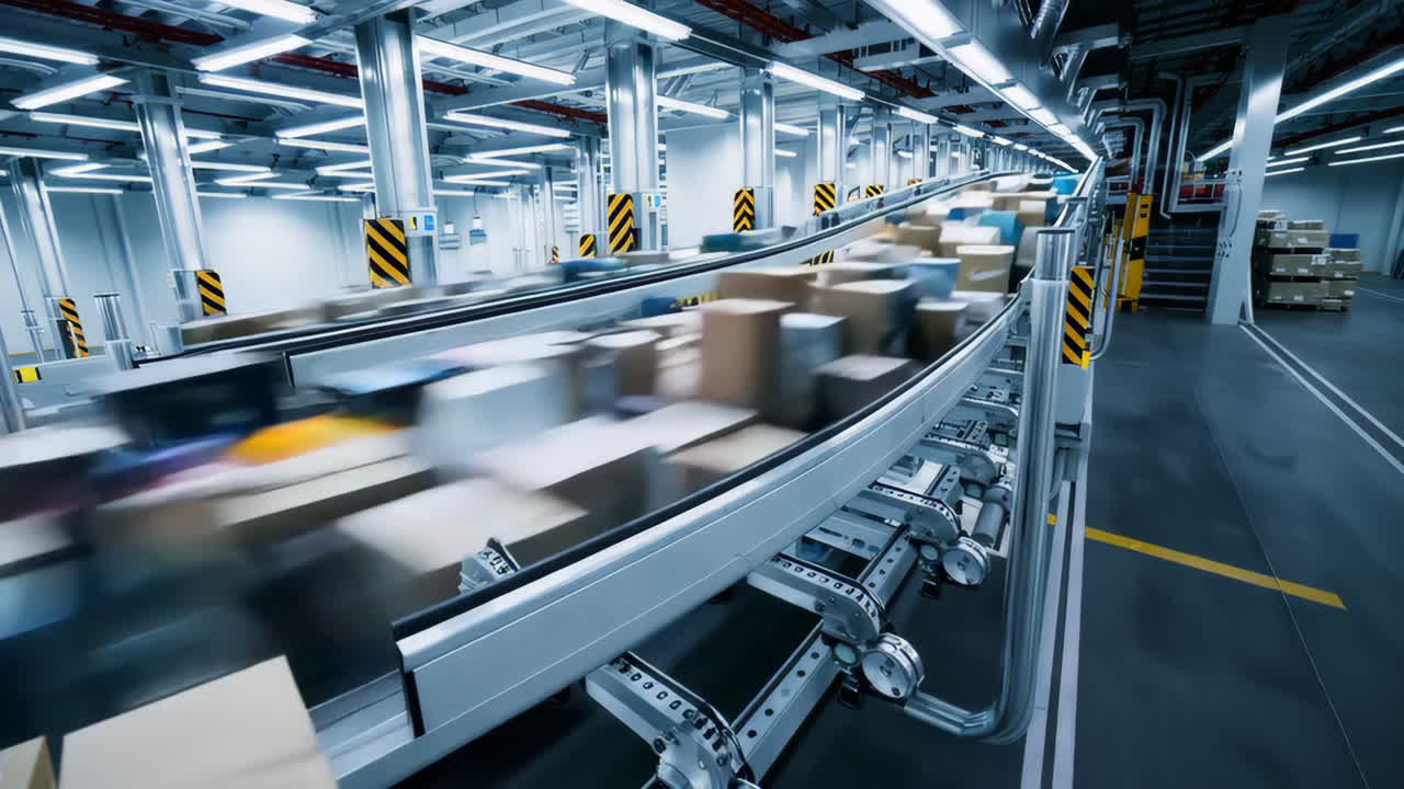 Automated Package Conveyor System in a Modern Warehouse
