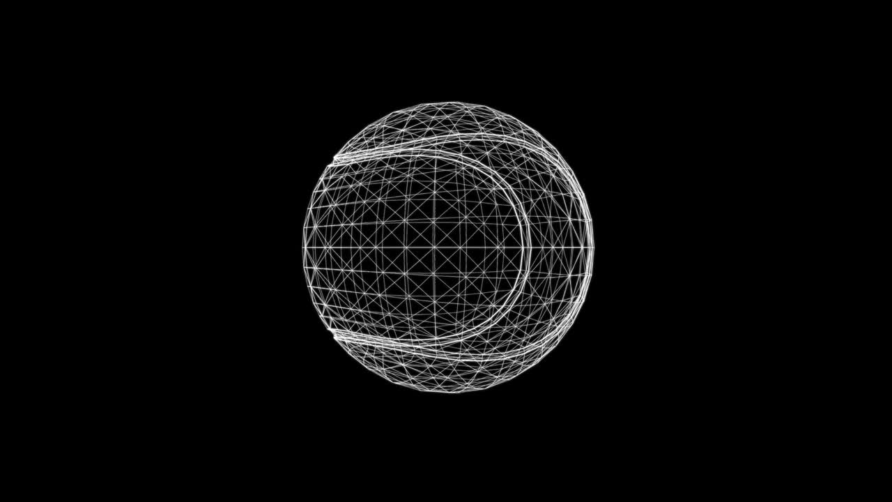 회전하는 테니스 공의 홀로그램 화면, 3d 객체, 루프