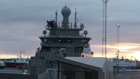 icelandic coast guard ship at sunset