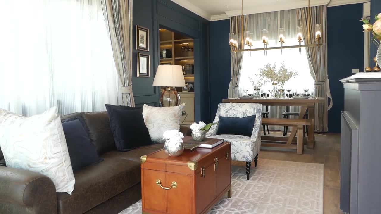 diseño de interiores de sala de estar con estilo y elegante