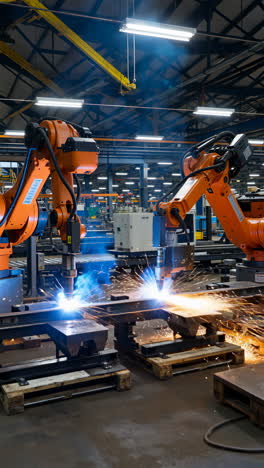 industrial robots performing welding in a factory