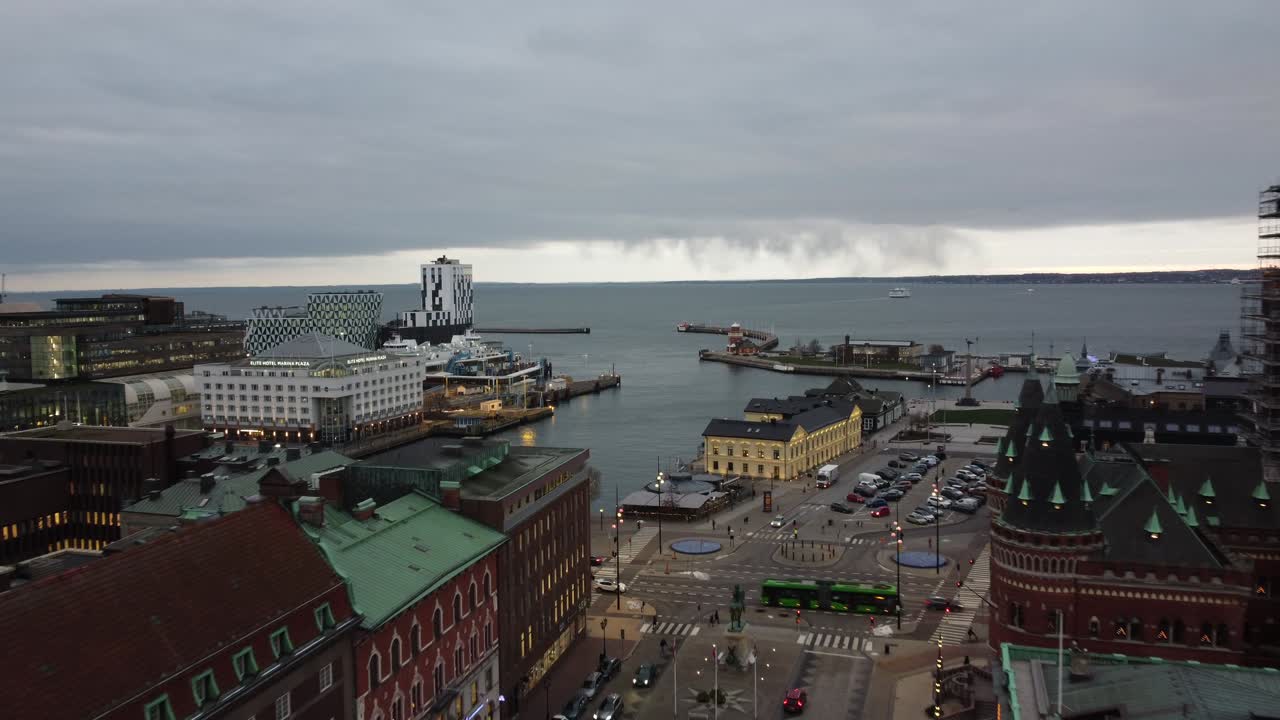 Stockholm, Sweden: drone flying over Stortofget towards central station