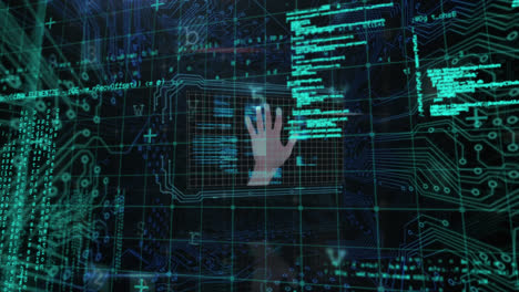 animation of cyber security data processing over microprocessor connections on black background