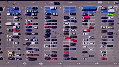 drone flies over a large used car parking lot