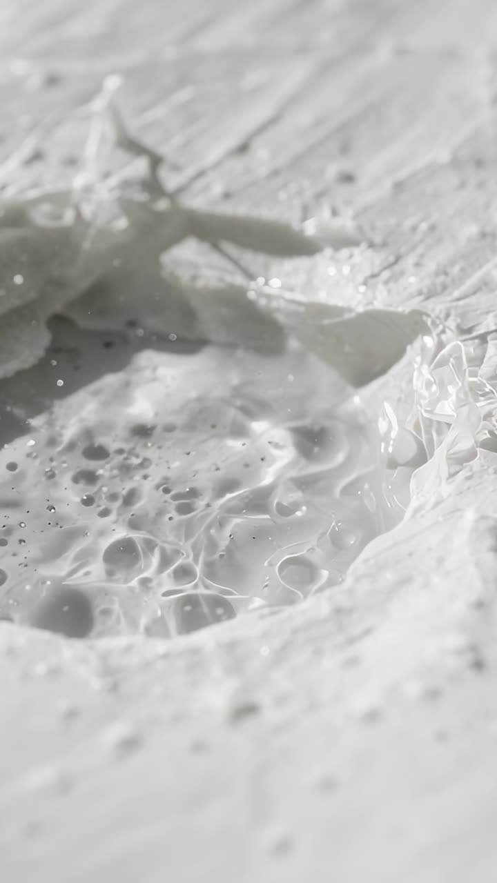 Vertical video: Sliding spatula creating ripples and popping bubbles on art board, shaping paste