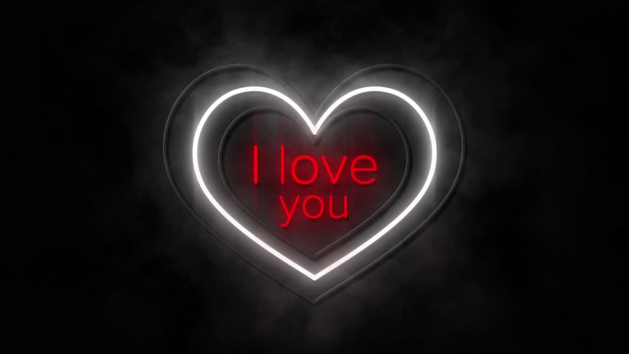 Animace I Love You v neonovém provedení na černém pozadí