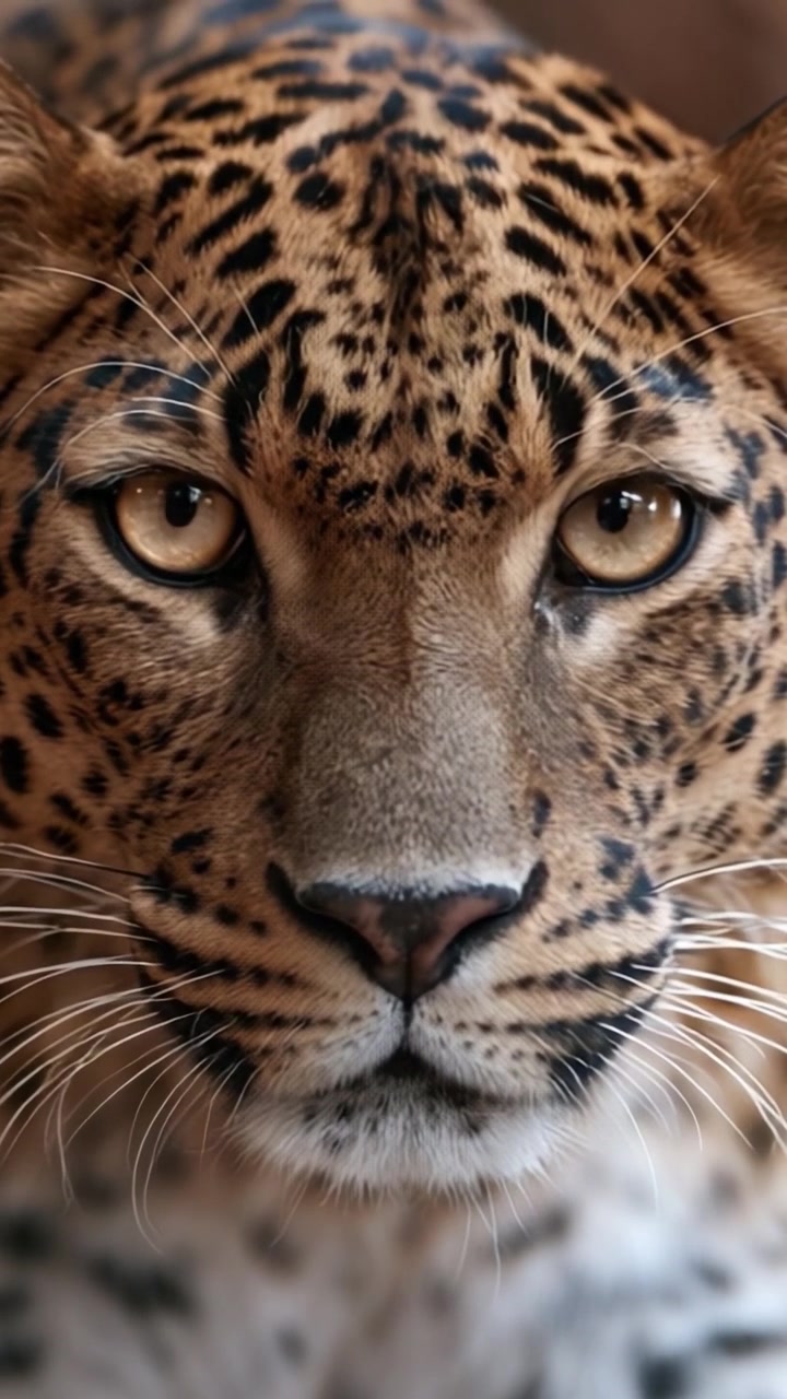 Görkemli Bir Leoparın Yakın Çekimi: İkonik Bir Büyük Kedinin Büyüleyici Detaylı Özellikleri, Gür Kürk Desenleri ve Yoğun Bakışları Çarpıcı Detaylarla Yakalanmış.