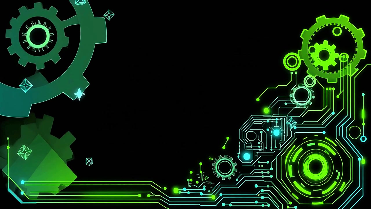 Animated Digital Technology Background with Glowing Circuit Board and Gears