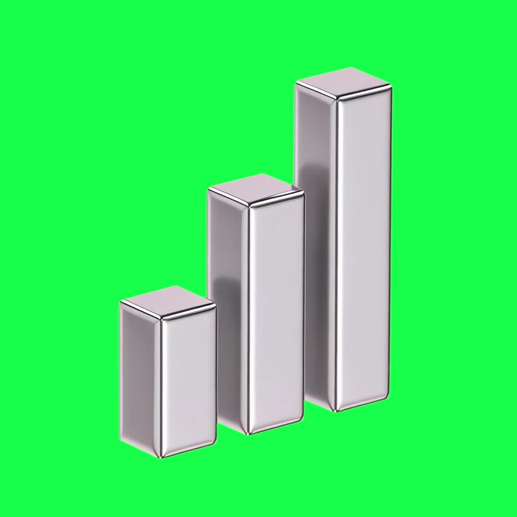 Silver blocks growth chart animation, transparent 4K video, green screen