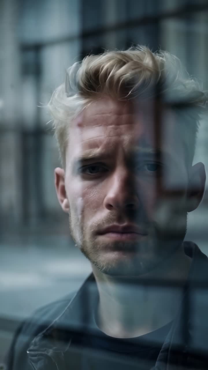 Depressed man by a window looking outside