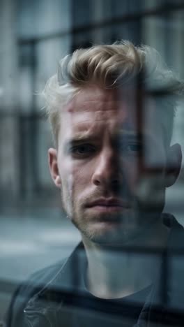 depressed man by a window looking outside