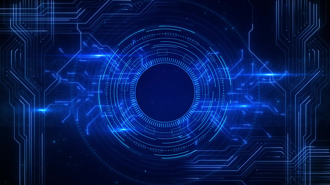 Blue circular hud interface background circuit lines glowing rings data marks futuristic space ai