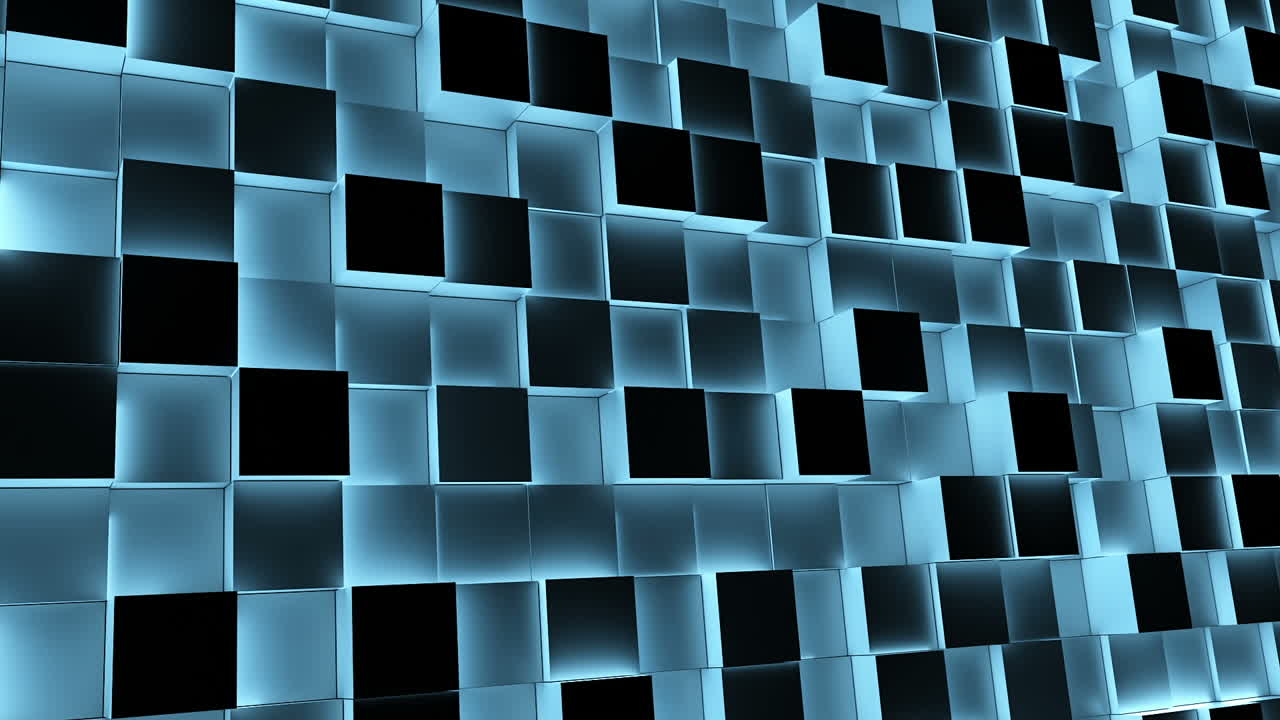 Blue illuminated blocks moving in and out
