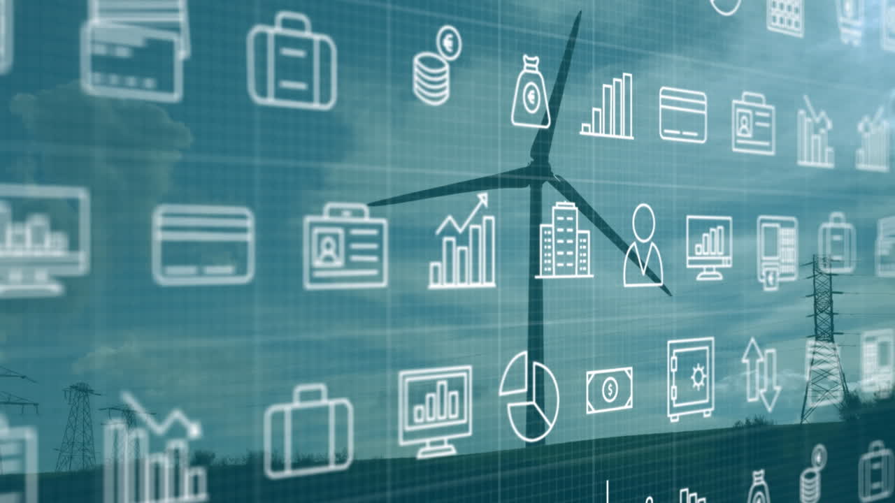 풍차 위에 떨어지는 아이콘의 애니메이션