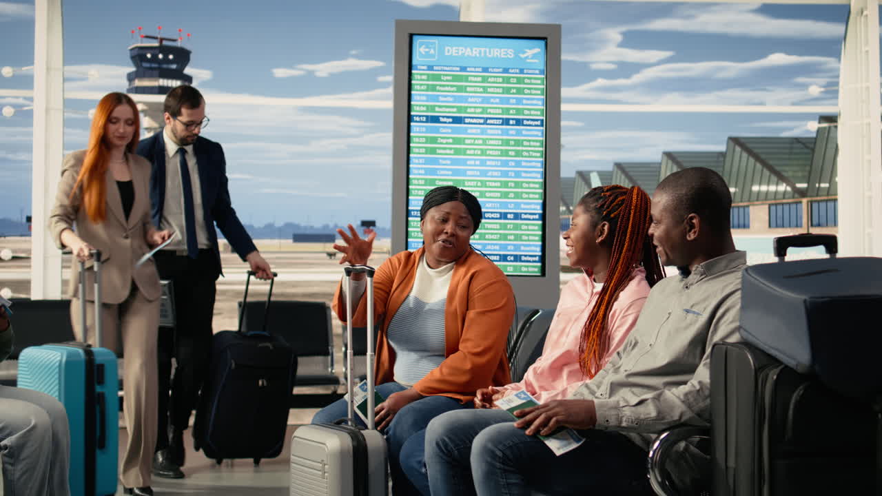 African American family at the airport traveling together on vacation