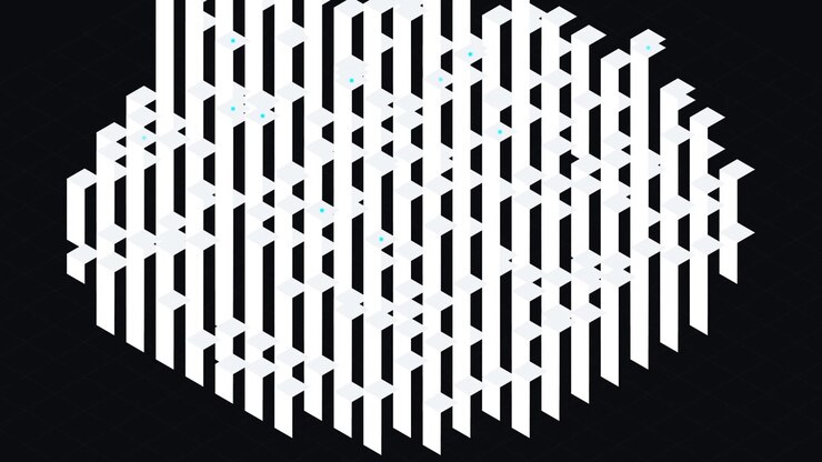 Abstract Isometric Animation of Rising and Falling White Blocks