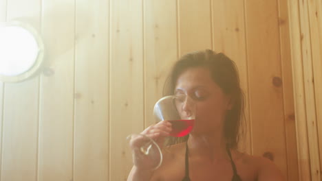 close up of girls toasting glasses of red juice in warm wooden interior, hands raised in mid-cheer, soft haze and natural lighting enhance relaxed atmosphere
